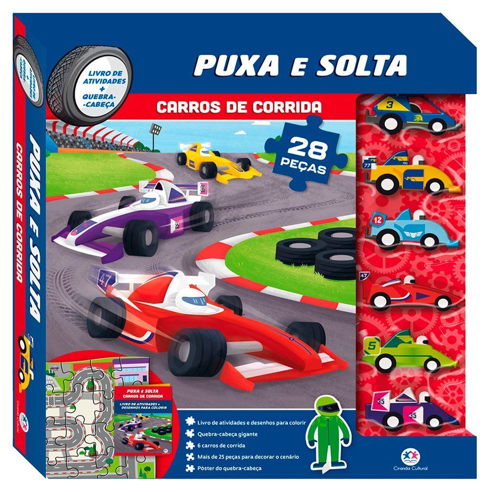 Livro Interativo Puxa e Solta Carros de Corrida