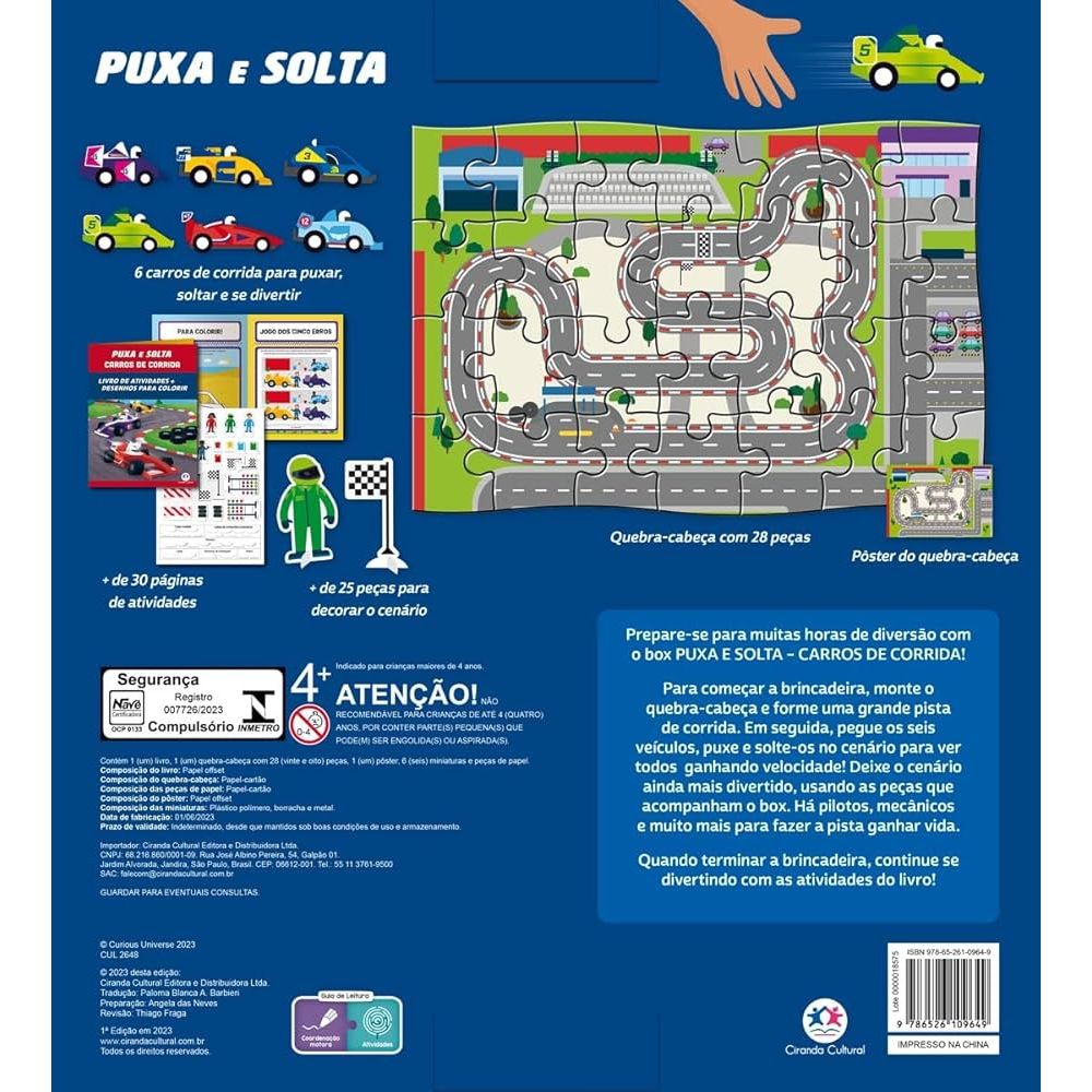 Livro Interativo Puxa e Solta Carros de Corrida